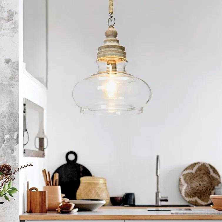 August Grove® Bellantoni Distressed Mango Wood Ceiling Light