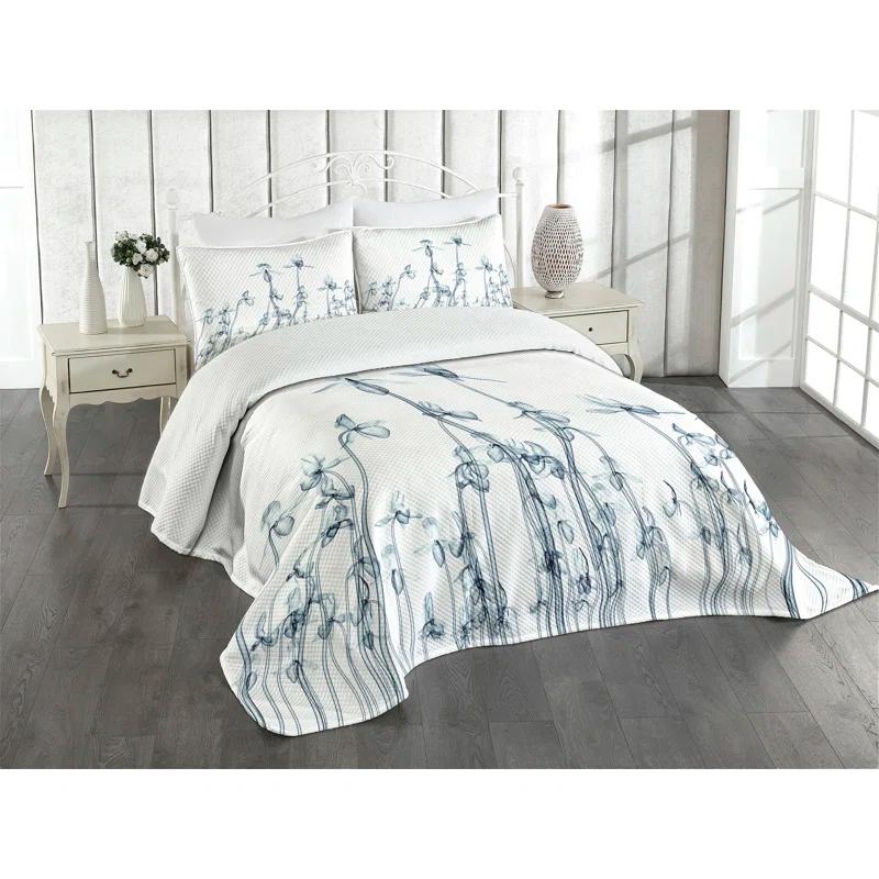 Ambesonne Ambesonne Teal White Bedspread Set Orchids Floral Photo Teal White