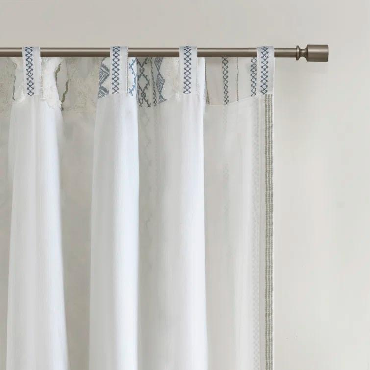 INK+IVY Imani Cotton Printed Boho Single Curtain Panel with Chenille Stripe and Lining