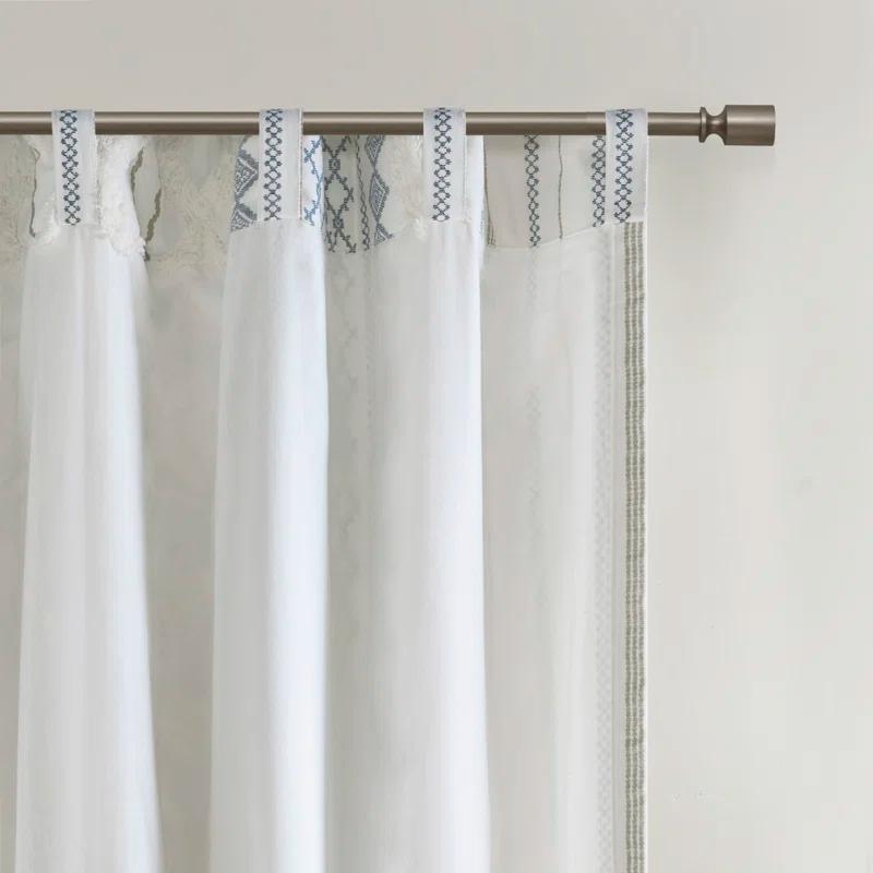 INK+IVY Imani Cotton Printed Boho Single Curtain Panel with Chenille Stripe and Lining