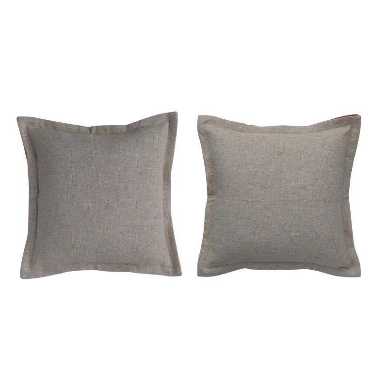 Gray Floral Embroidered Linen Cotton Square Throw Pillow Set