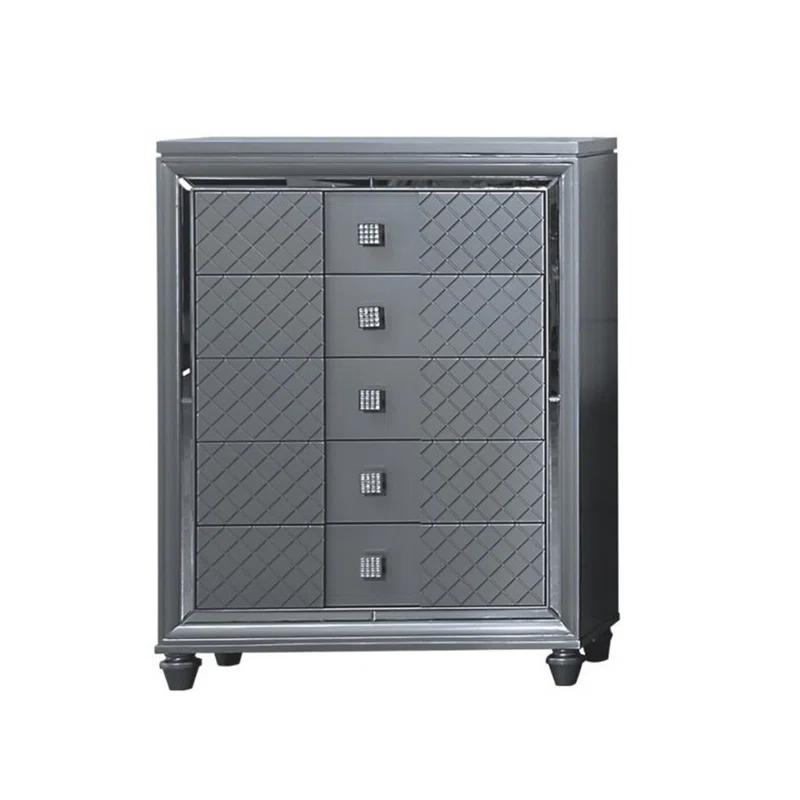 Benjara Seri Tall Dresser Chest With 5 Drawers, Diamond Pattern, Solid Wood