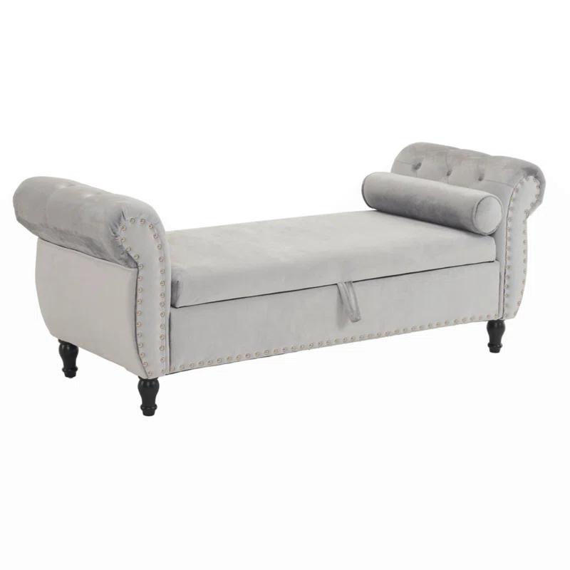 Velvet Multifunctional Storage Rectangular Ottoman Bench With 1 Pillow