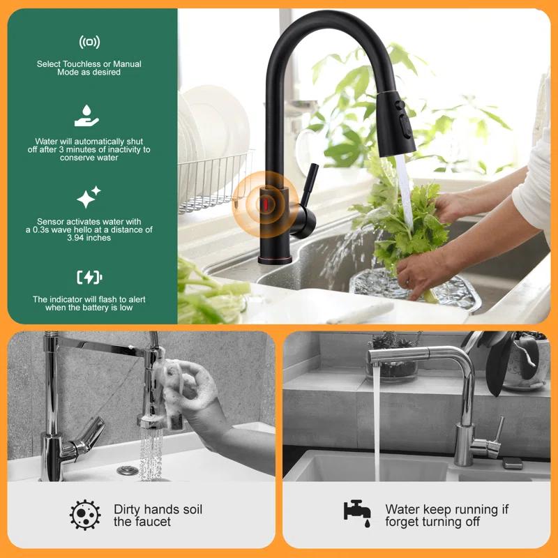 ARCORA ARCORA Stainless Steel  Single Handle Pull-Down Sprayer Kitchen Faucet Set with Touchless Sensor AR7100301RB-DC