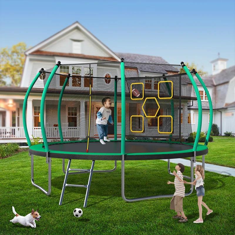 WANDINGT 14FT Trampoline With Enclosure - Recreational Trampolines With Ladder, ASTM Approval Outdoor Trampoline For Kids