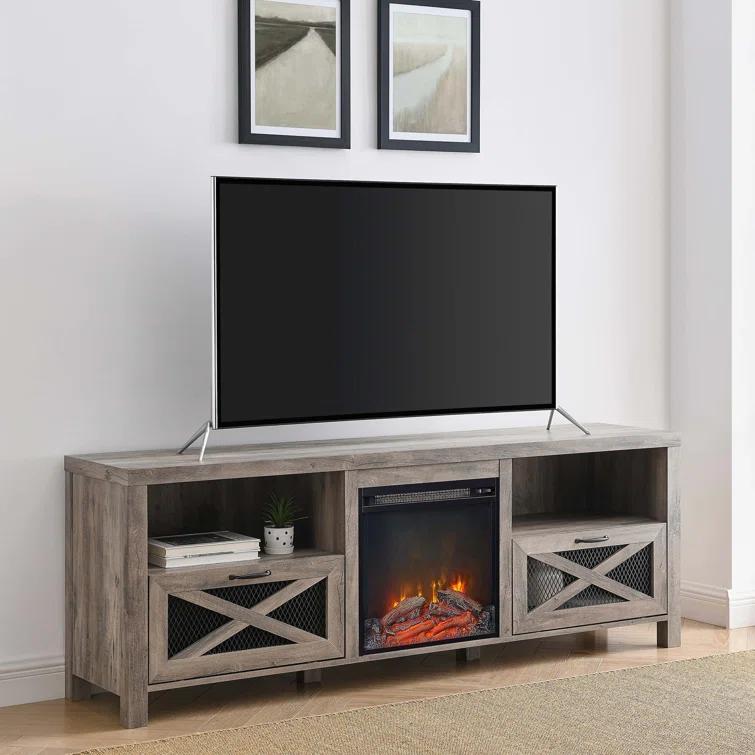 Gracie Oaks Tansey 70" Media Console with Electric Fireplace