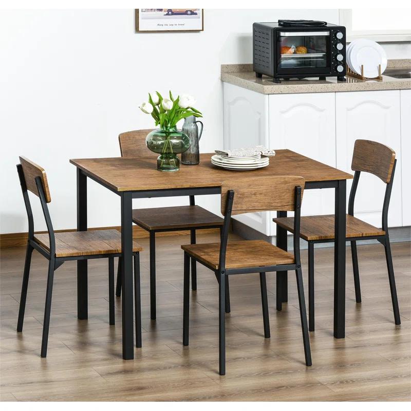 17 Stories 5 Piece Industrial Dining Table Set, Rectangular Kitchen Table And 4 Chairs, Dining Room Set For Small Space