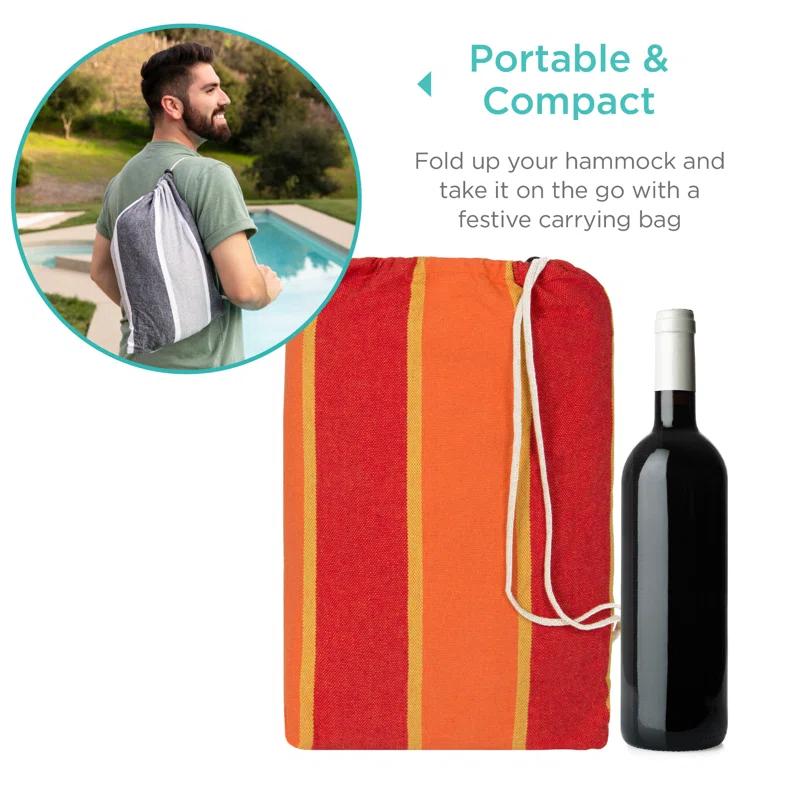 Kirkby 2-Person Brazilian-Style Cotton Double Hammock Bed w/ Portable Carrying Bag