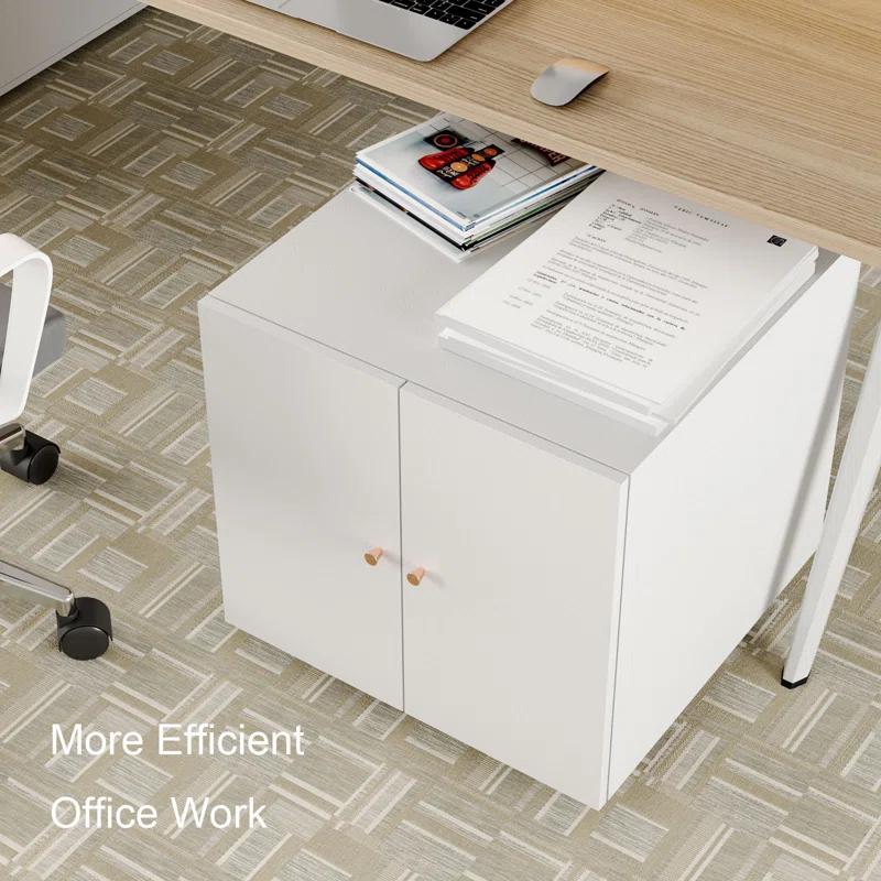 Ebern Designs Printer Stand, Under Desk Printer Table With Wheels, File Cabinet With Lock, White Paper Organizer For Home Office, Printer Stands For Home Office, Scanner, Fax, Computer