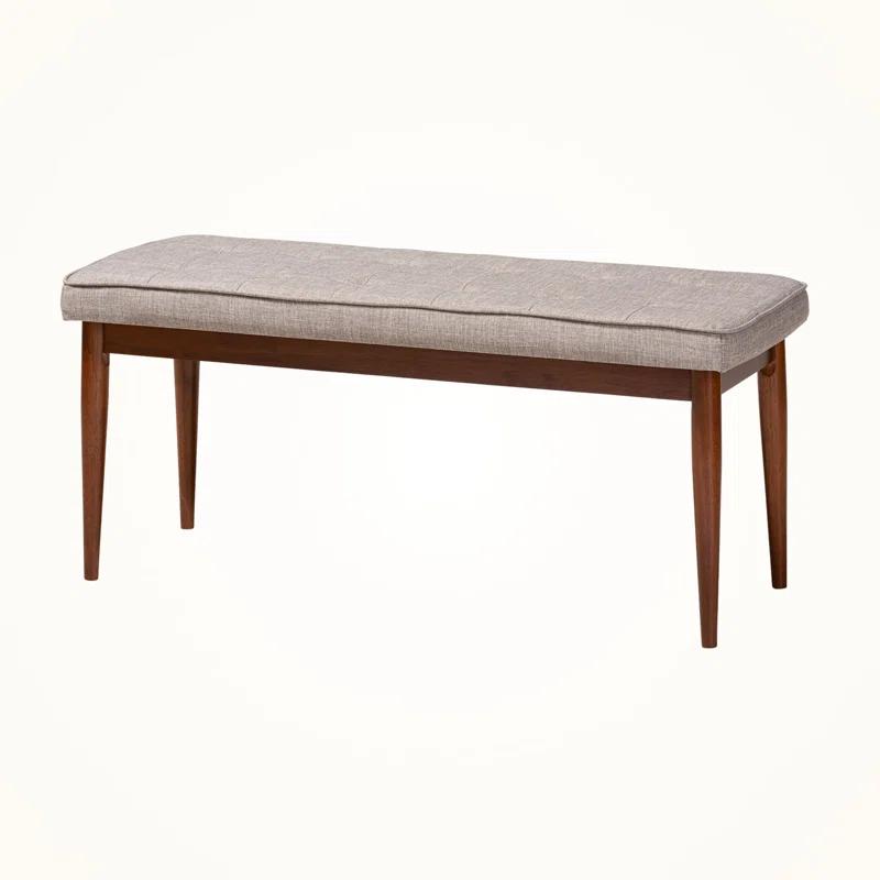 Livi Homes Ayala Mid-Century Modern Medium Oak Finished Wood Dining Bench Upholstered in Light Grey Fabric