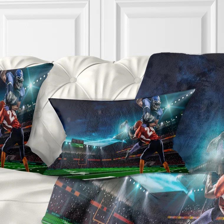 Design Art American Football Player - Sports Printed Throw Pillow