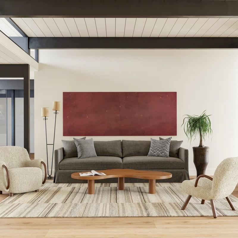 Latitude Run® Marble Striped Wool-Blend Beige Area Rug