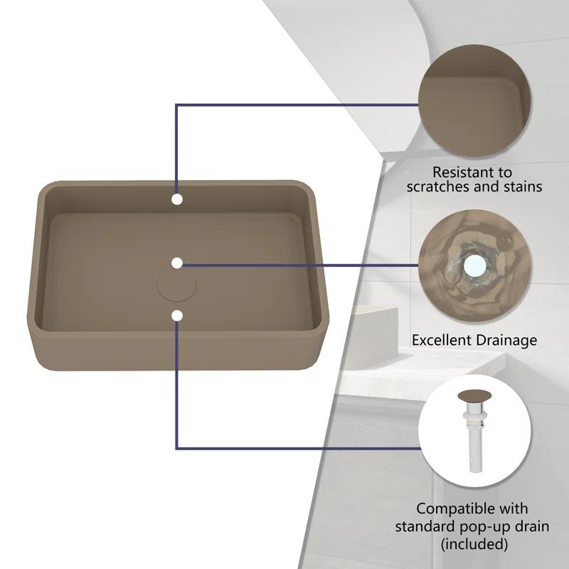 CASAINC Maple 12.79'' Concrete Rectangular Bathroom Sink