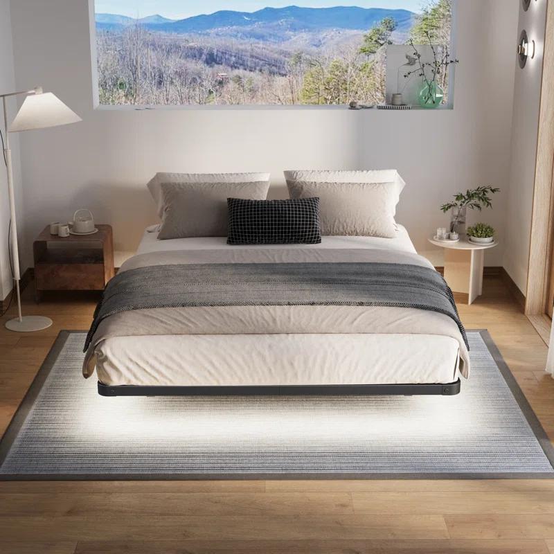 Alwyn Home Floating Bed Frame With Led Lights Metal Platform Bed, No Squeak