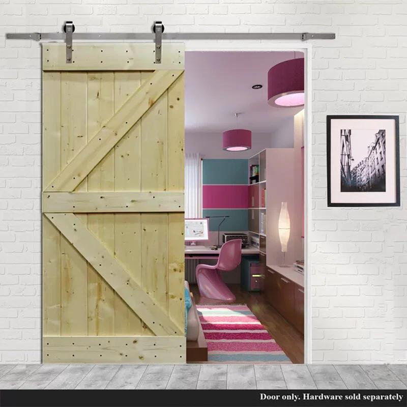 Calhome 84'' Solid Wood Paneled Painted without Installation Hardware Kit Barn Door