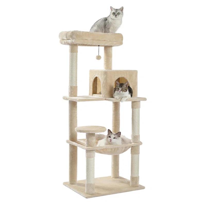 Latitude Run® Indoor Multi-Level Tall Cat Tower With Large Hammock, Scratching Posts, Cozy Condo And Top Perch