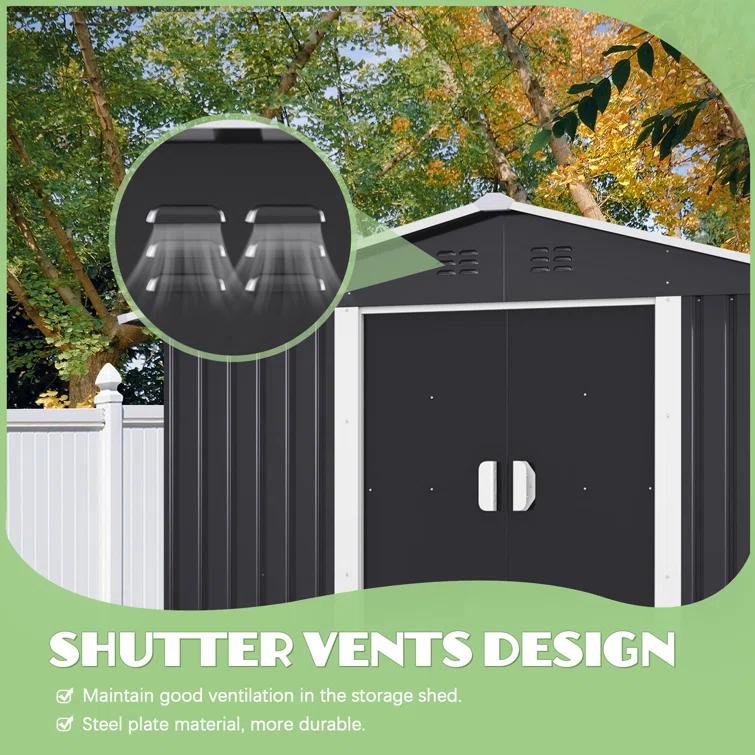 Jaxpety 8 ft. W x 8 ft. D Metal Storage Tool Shed Outdoor Storage Shed With Sliding Doors and Vents & Reviews | Wayfair