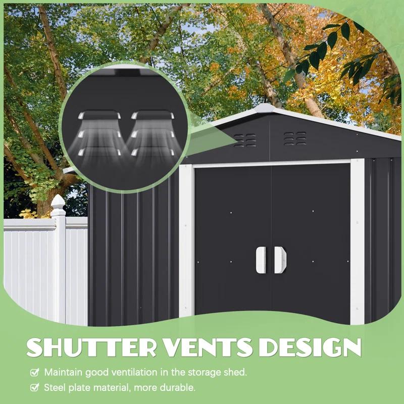 Jaxpety 8 ft. W x 8 ft. D Metal Storage Tool Shed Outdoor Storage Shed With Sliding Doors and Vents & Reviews | Wayfair
