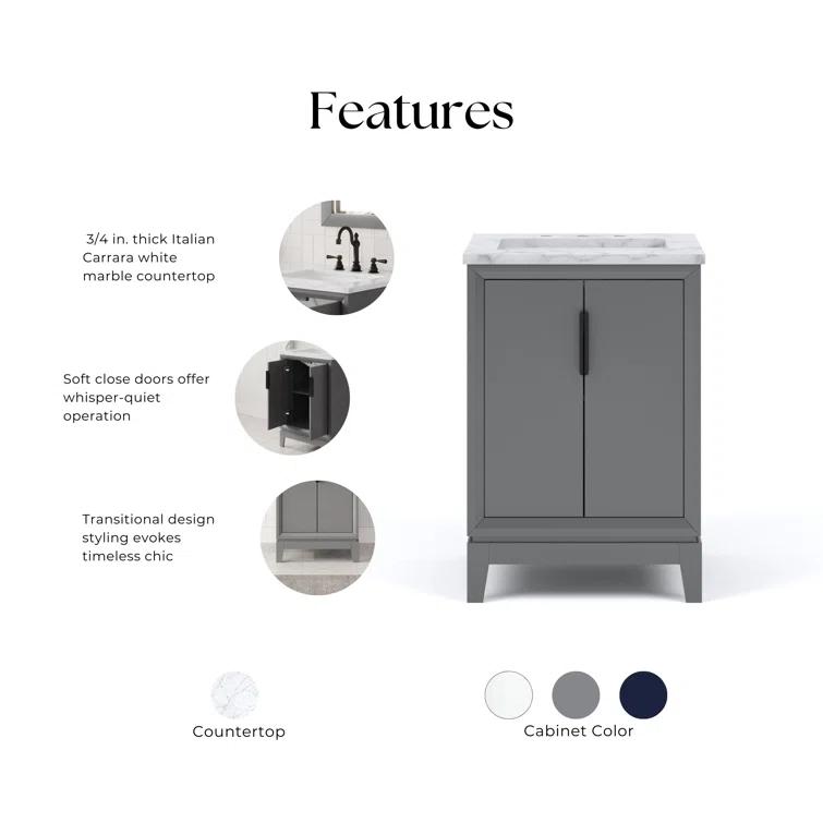 Water Creation Elizabeth 24" Wood Single Bathroom Vanity in Gray/Bronze