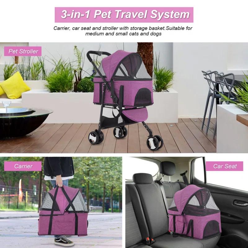 BestPet Foldable Pet Stroller with Detachable Carrier