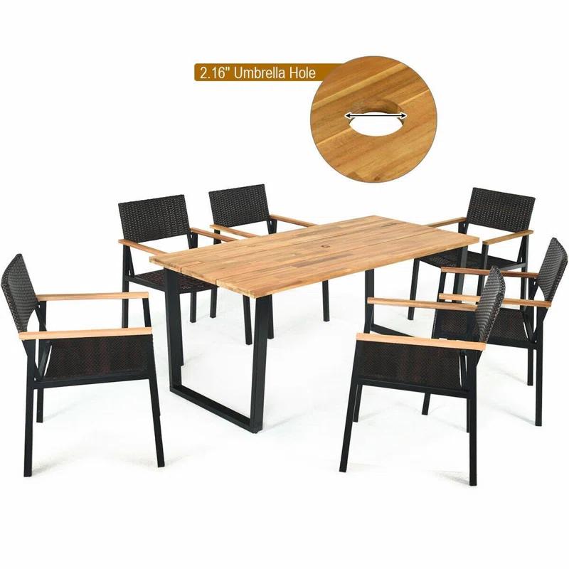 Hokku Designs Artimiza 6 - Person Acacia Patio Dining Set with Rectangular Table (Set of 7)
