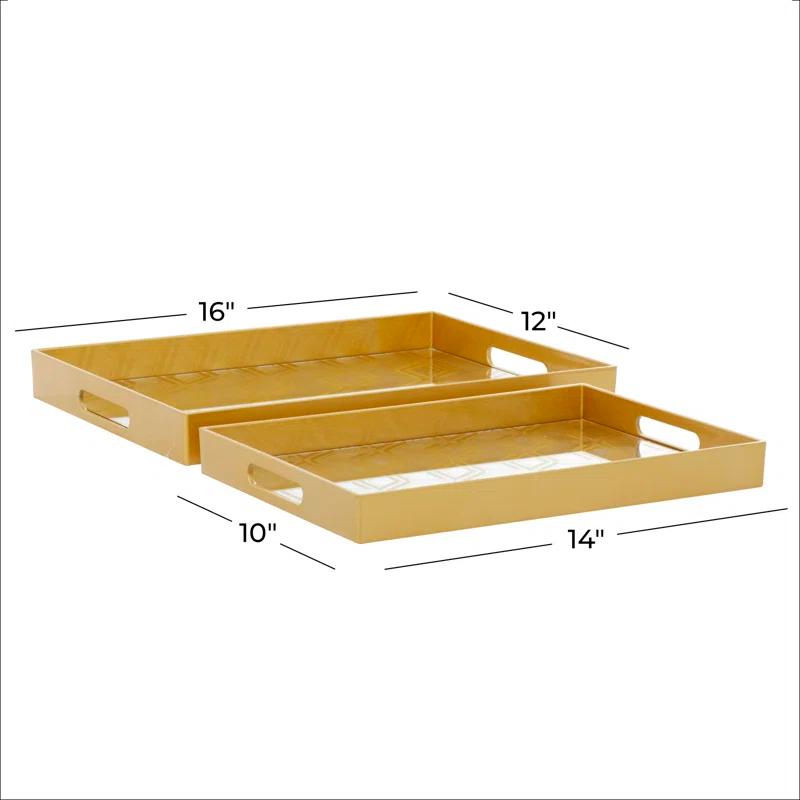CosmoLiving by Cosmopolitan Plastic Mirrored Geometric Decor Gold Tray Set