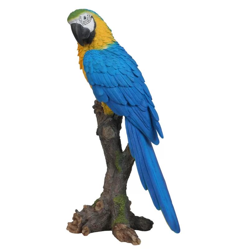 Blue and Yellow Parrot on Branch Polyresin Statue