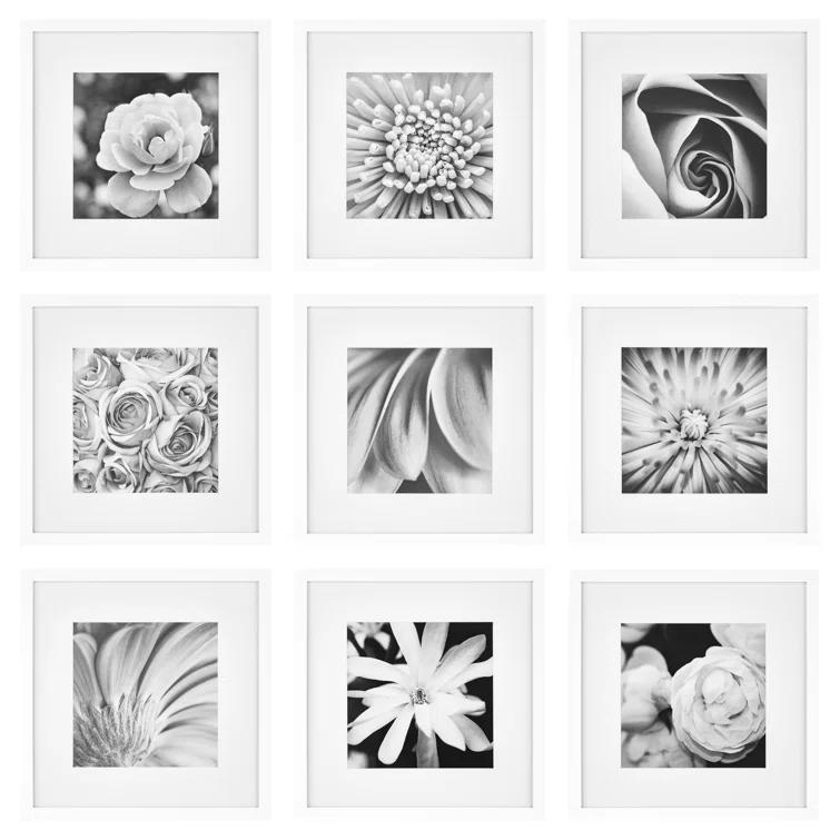 Gallery Perfect Gallery Perfect 12" x 12" Hanging Wall Wood Matted Picture Frame Kit - 9 Piece Set