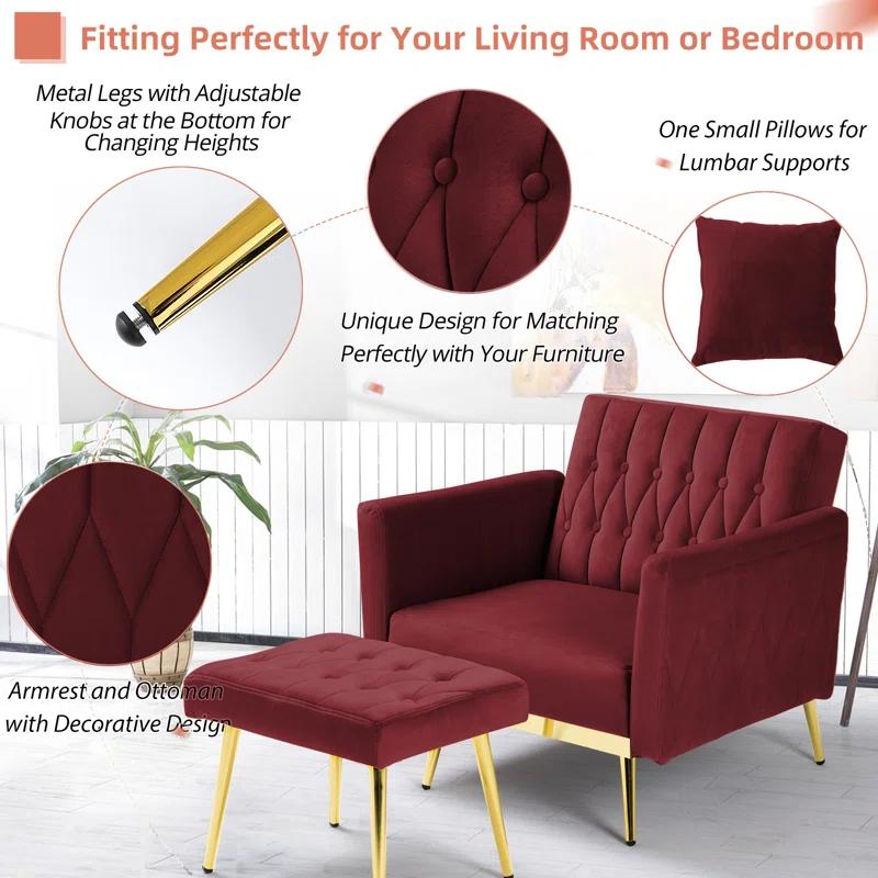 Everly Quinn Siemon Velvet Accent Chair with Ottoman