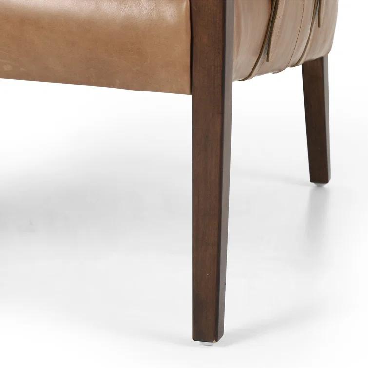 Palermo Nude Genuine Leather Contemporary Armchair in Natural Whitewash