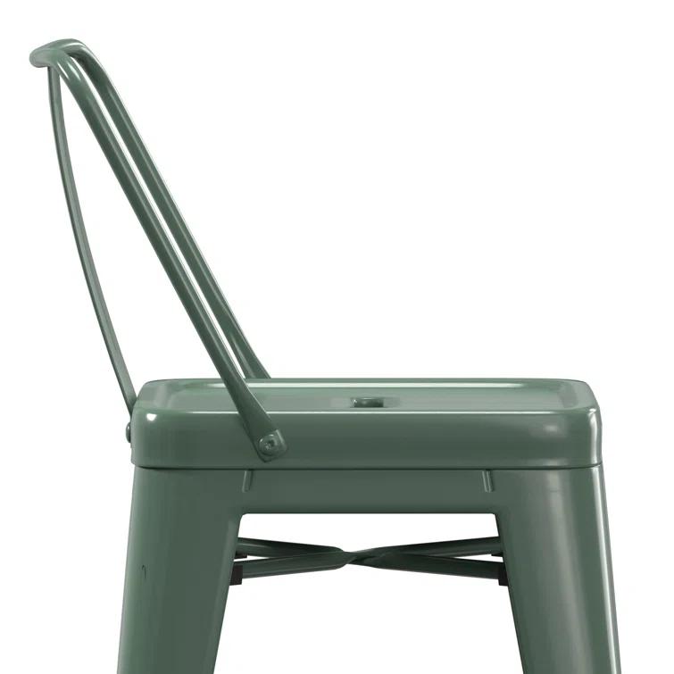 Simpli Home Rayne Metal Industrial Stool with Curved Back, Cross-Brace, and Footrest