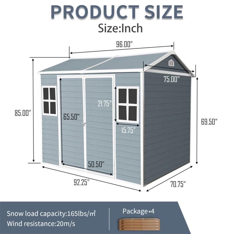 Tryimagine 8 X 6 Ft Resin Outdoor Storage Shed Waterproof Shed With Floor & Two Windows & Lockable Door, Tool Shed For Garden, Patio, Backyard