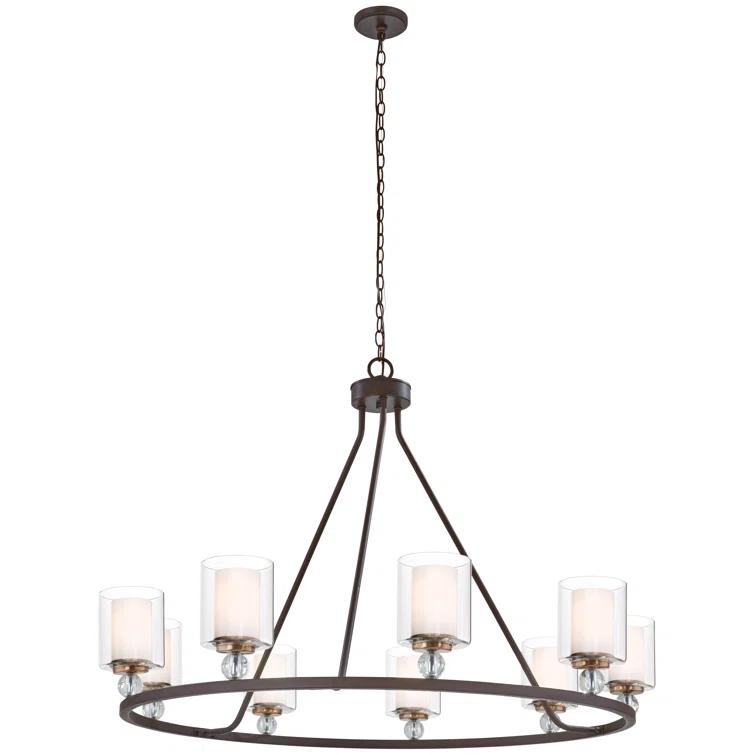 Minka Lavery Bronze Chandelier 45" Wide Farmhouse Clear Outer White Inner Glass Shade 9-Light Fixture for Dining Room House Foyer