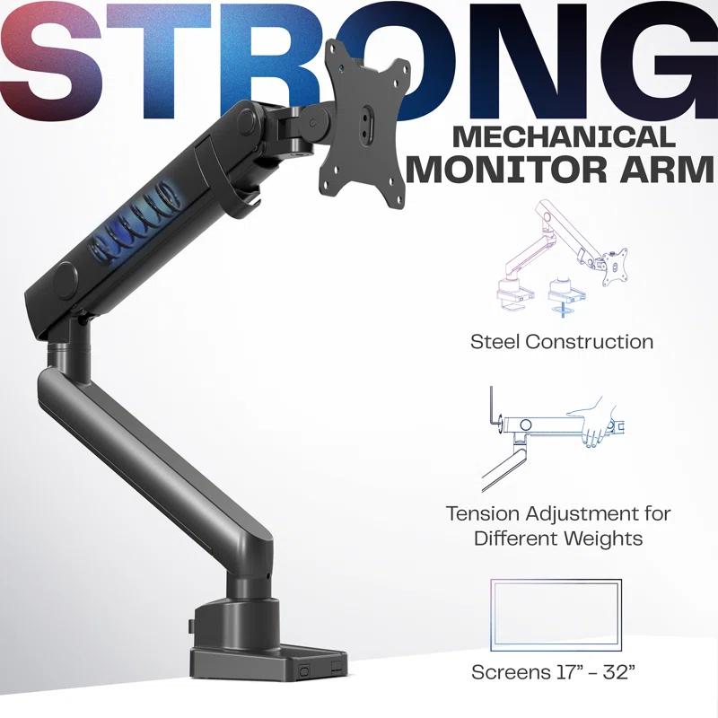 Vivo Mechanical Arm Single Monitor Desk Mount