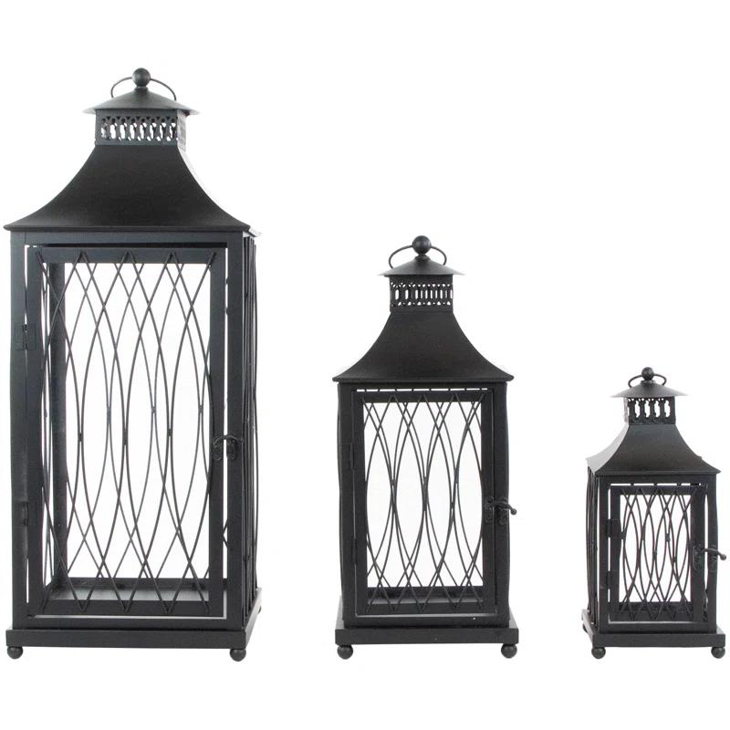 Northlight Seasonal Black Lattice Style Candle Lanterns