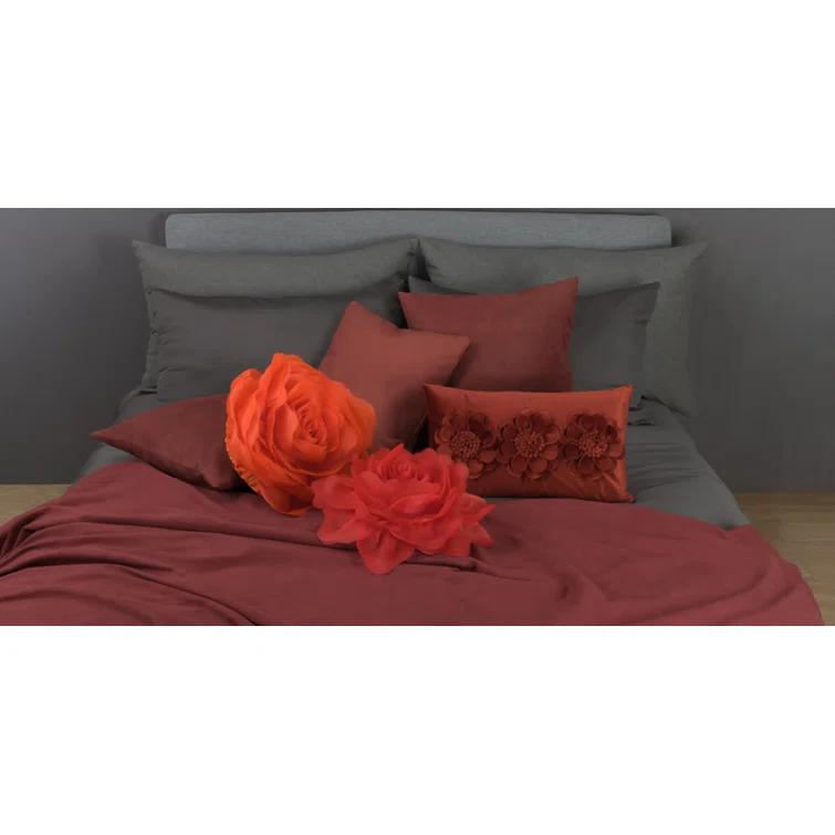 JWH Simulation Rose Flower Throw Pillow Decorative Round Floral Accent Pillow Cover & Insert