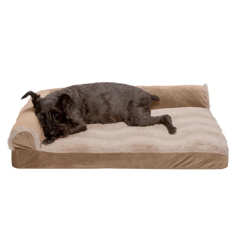 FurHaven Wave Fur and Velvet Orthopedic Deluxe Chaise Lounge Pet Bed