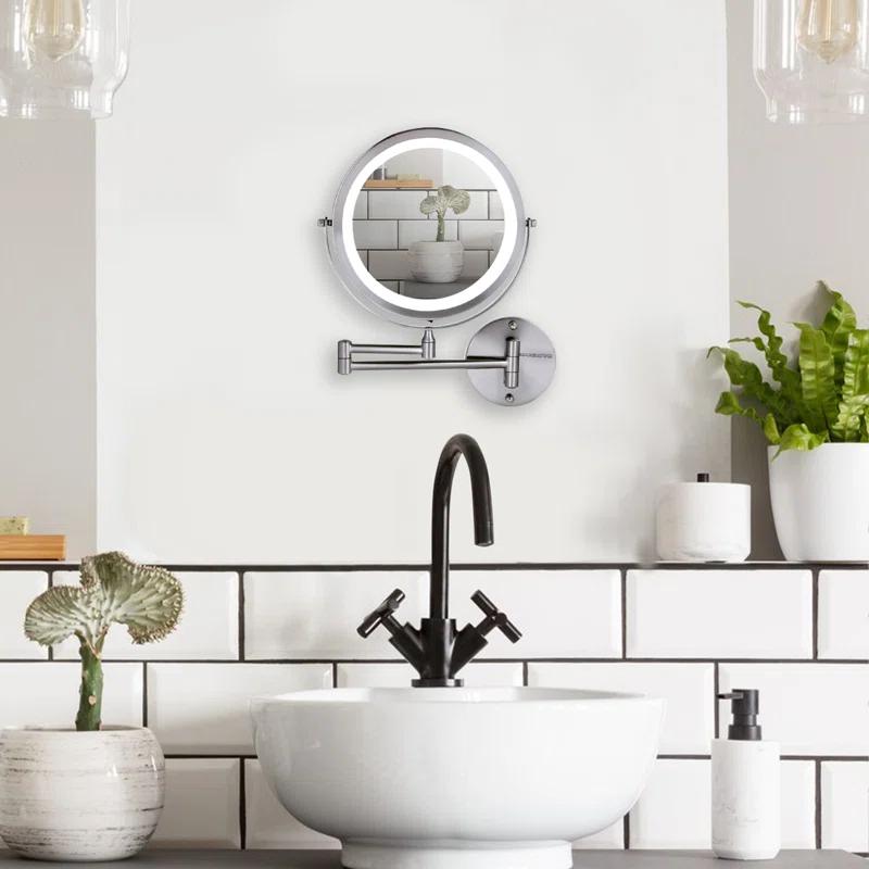 Ovente OVENTE 7" Lighted Wall Mount Makeup Mirror with 1X/10X Magnification, Cordless Double Sided Magnifying Round Vanity Mirror, 360° Swivel Design, Extendable and Folding Arm, Antique Bronze MFW70ABZ1X10X