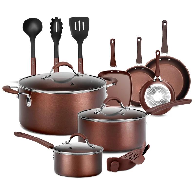 14-Piece Brown Non-Stick Aluminum Cookware Set