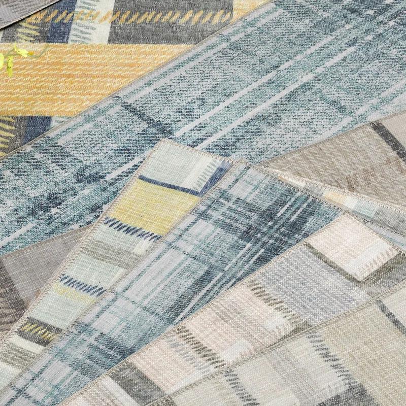 NELE Machine Washable Modern Lattice Area Rug Yellow/Blue Multi