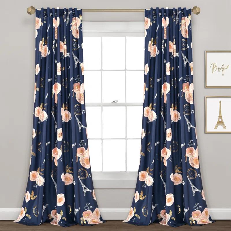 Lush Decor Vintage Paris Rose Butterfly Script Floral Semi-Sheer Curtain (Set of 2)