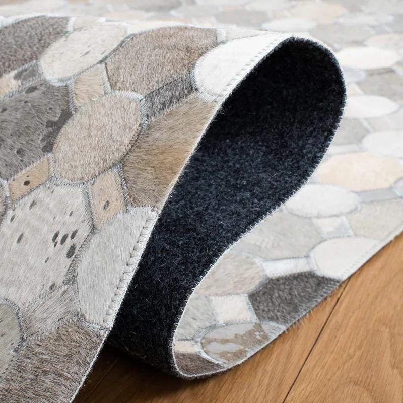 Millwood Pines Elyas Flat Weave Hair On Leather Geometric Rug