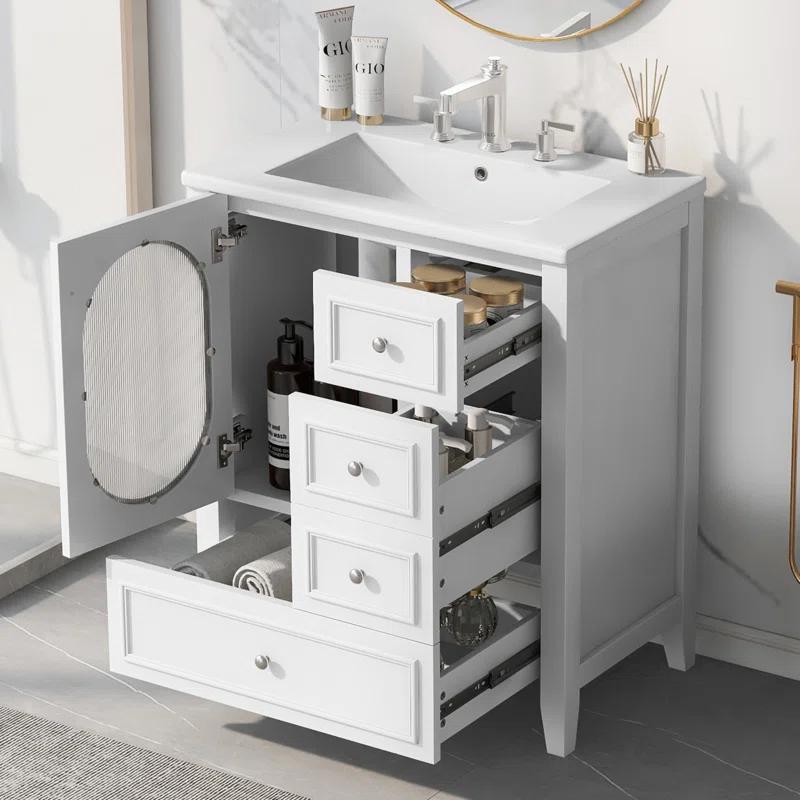 Tryimagine 30" Bathroom Vanity With Sink, Bathroom Vanity Cabinet With Three Drawers And Door, Solid Wood And MDF