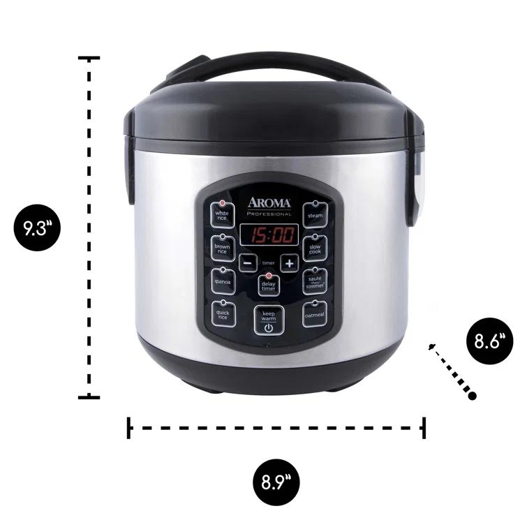 Aroma AROMA Professional Digital Rice Cooker, Multicooker, 4-Cup (Uncooked) / 8-Cup (Cooked), 2 Qt, Stainless Steel Exterior