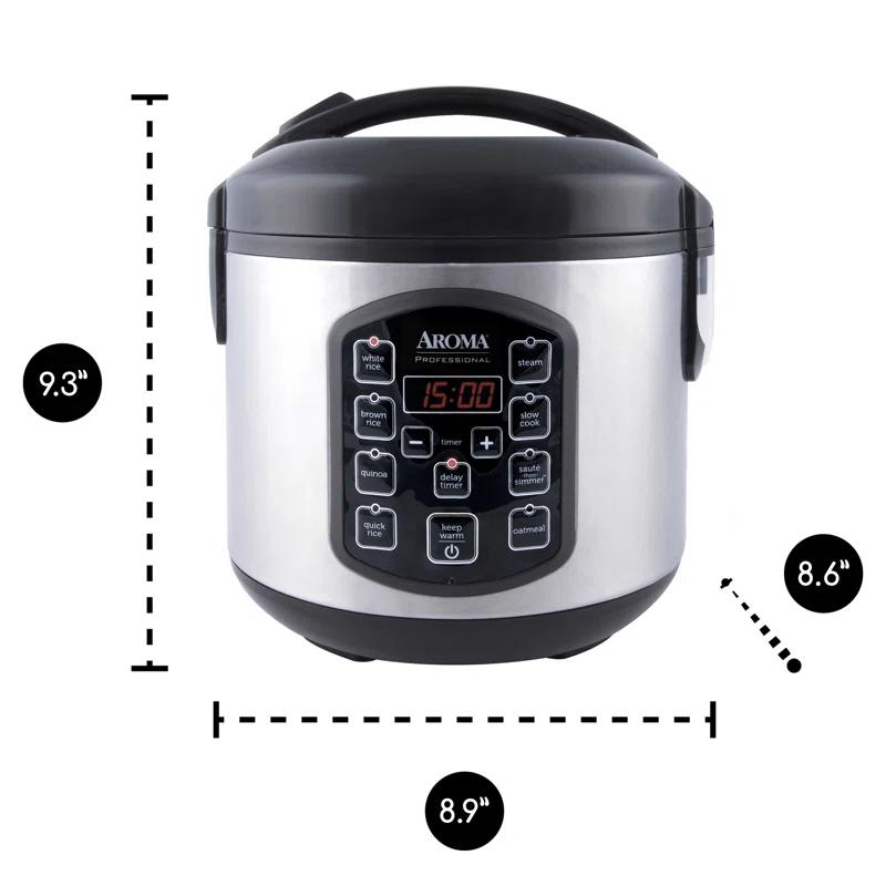 Aroma AROMA Professional Digital Rice Cooker, Multicooker, 4-Cup (Uncooked) / 8-Cup (Cooked), 2 Qt, Stainless Steel Exterior