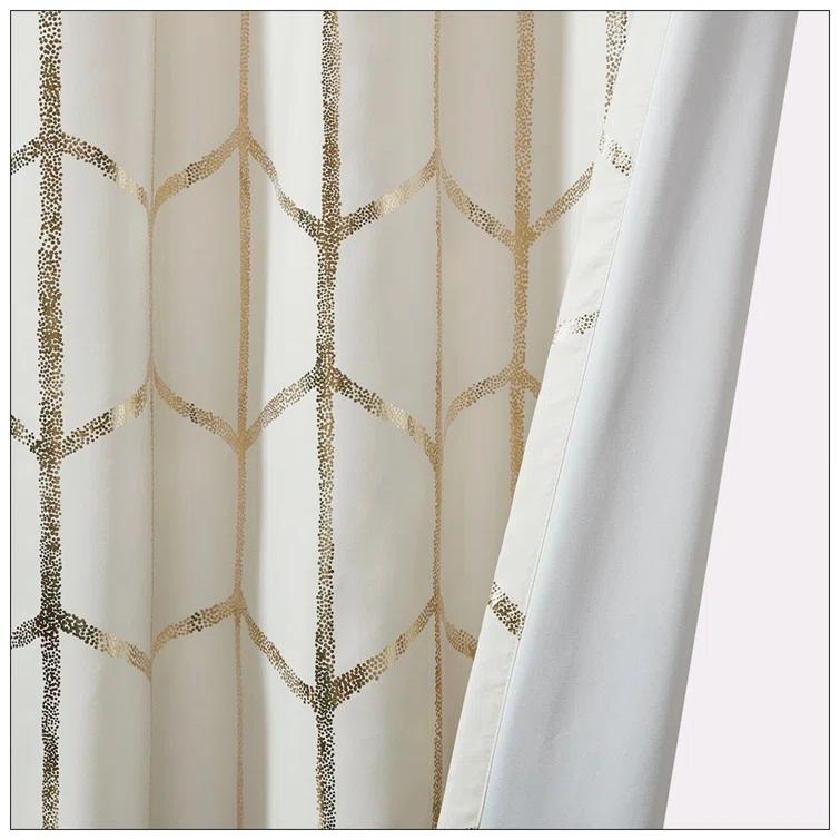 Everly Quinn Total Blackout Metallic Print Grommet Top Curtain Panel Pair (2 Pcs Window Panels)
