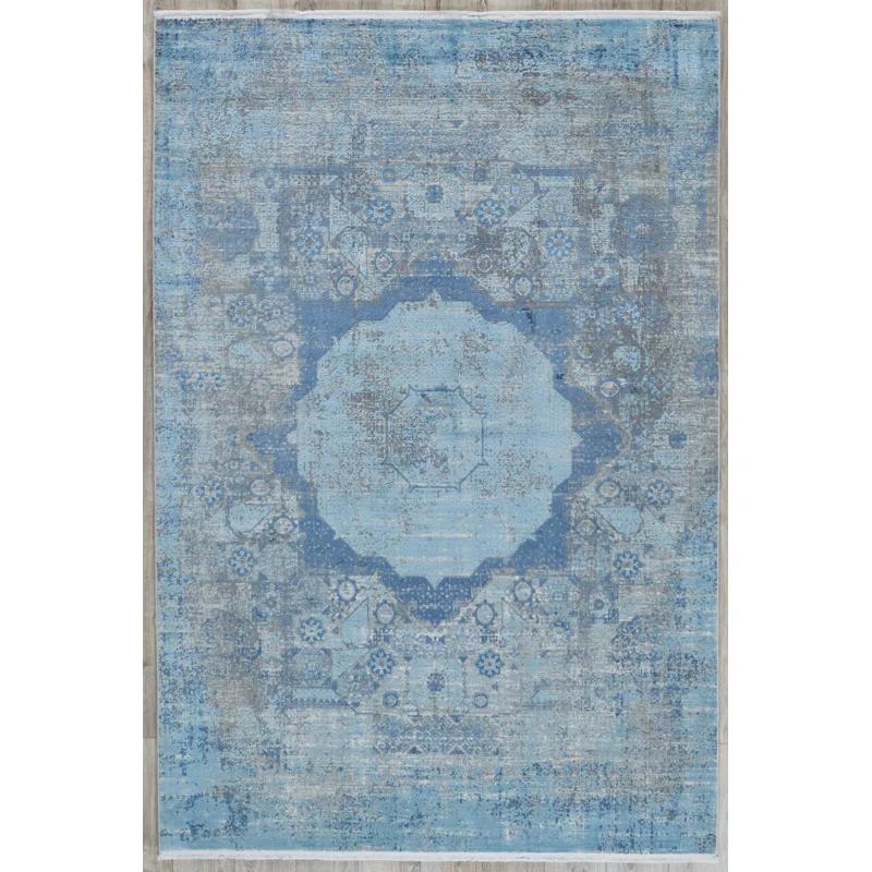 EXQUISITE RUGS Exquisite Rugs Palace Power Loom/Hand-Finished Acrylic/Viscose Ivory/Blue Area Rug