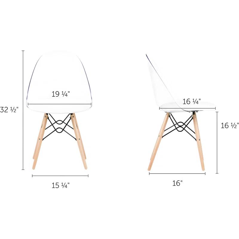 George Oliver South Shore Mid-Century Modern Eiffel Office Chair With Wooden Legs, Clear/White