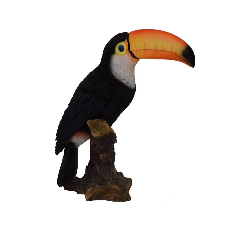 Life-Like Polyresin Toucan on Tree Stump Statue