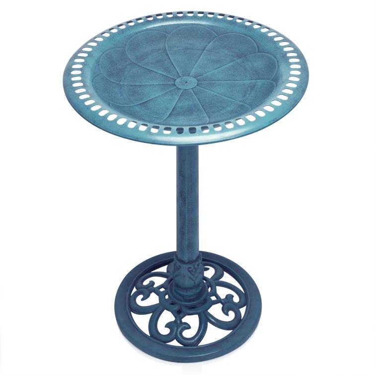 Alpine Pedestal Birdbath with Scrollwork Base and Stakes